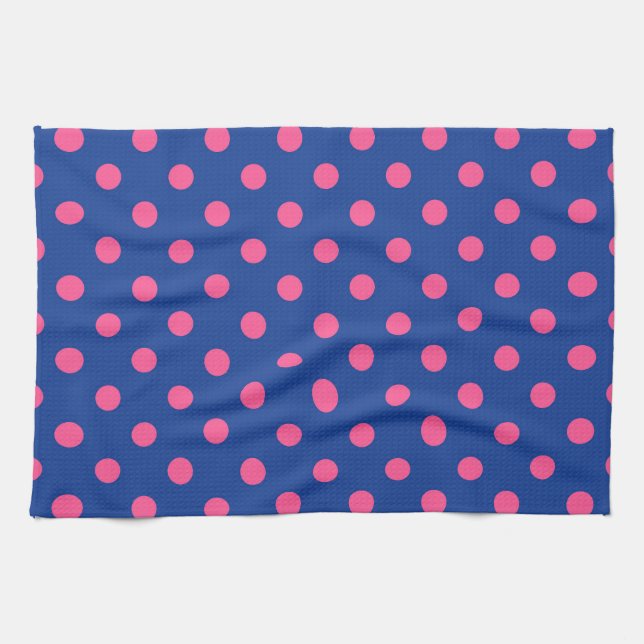 Rosa på blåa prickar mönsterdesign kökshandduk (Horisontell)