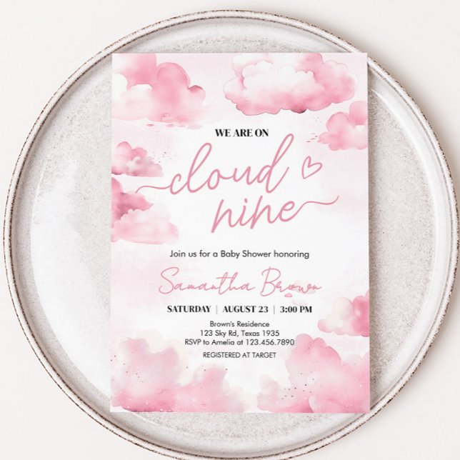 Rosa på Cloud Nine Baby Shower Inbjudningar (Cloud Nine Baby Shower Party Invitation)