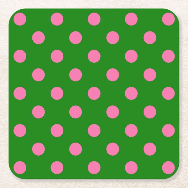 Rosa på grön prickmönsterdesign  underlägg papper kvadrat (Framsidan)