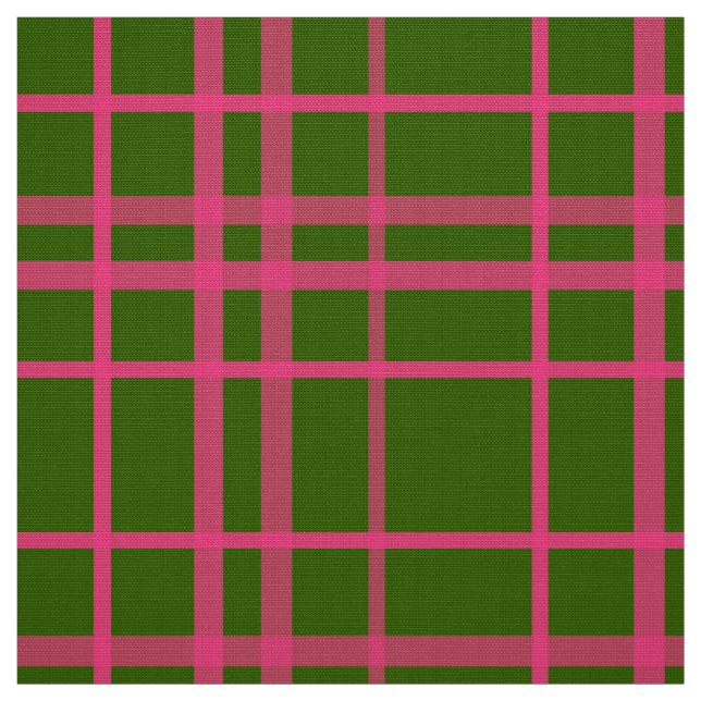 Rosa på grön rutig linjedesign  tyg (Provkarta)