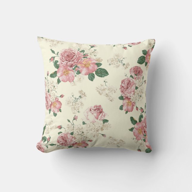 Rosa på Gultens Vintage Blommigt Kudde (Framsida)