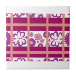 Rosa på Lila med Blommigten Rulldesign med stripe Kakelplatta