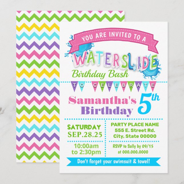 rosa på party  lila på vattensidan sommaren inbjudningar (Fram/baksida)