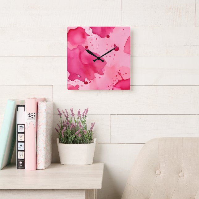 Rosa på rosa abstrakt fyrkantig klocka (Läsesal)