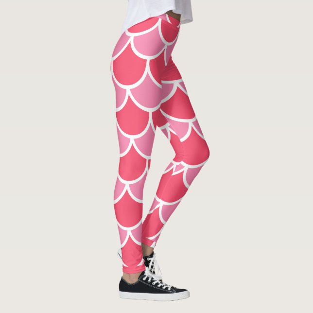 Rosa på Rosa med White Scallop Design Sommar-utsee Leggings (Höger)