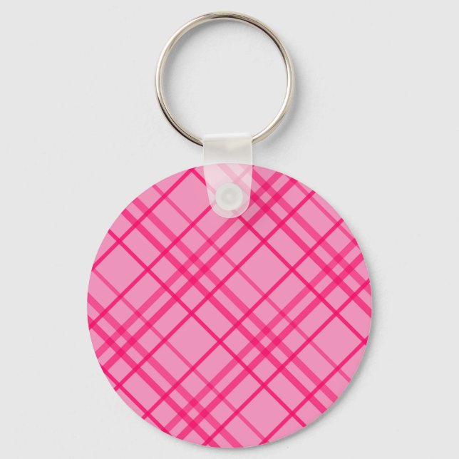 Rosa på rosa rutnätslinje Plaid Design  Nyckelring (Framsida)