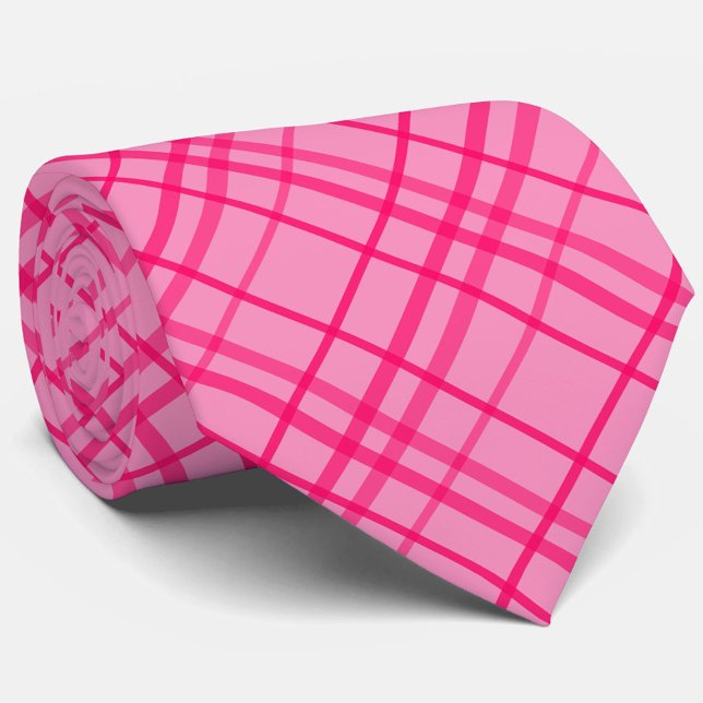 Rosa på rosa rutnätslinje Plaid Design  Slips (Skapare uppladdad)