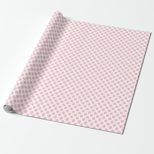 Rosa på vit liten Storlek Polka dots Presentpapper (Utrullad)