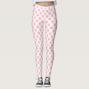 Rosa på vit, medelStorlek Polka dots Leggings