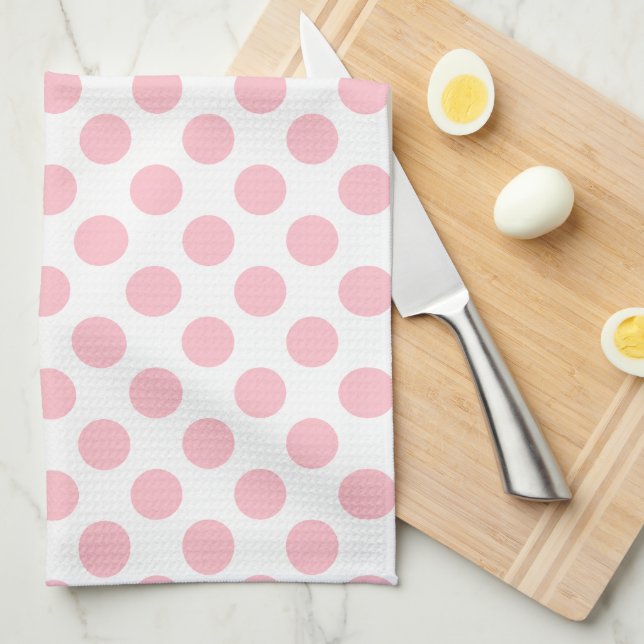 Rosa på vit Storlek Polka dots Kökshandduk (Vikt i Fjärdedel)
