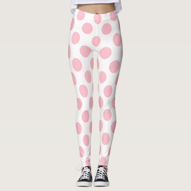 Rosa på vit Storlek Polka dots Leggings (Framsida)