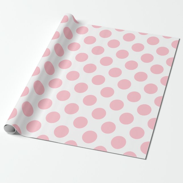 Rosa på vit Storlek Polka dots Presentpapper (Utrullad)