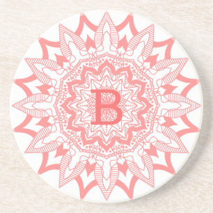 Rosa på vita mandala monogram underlägg