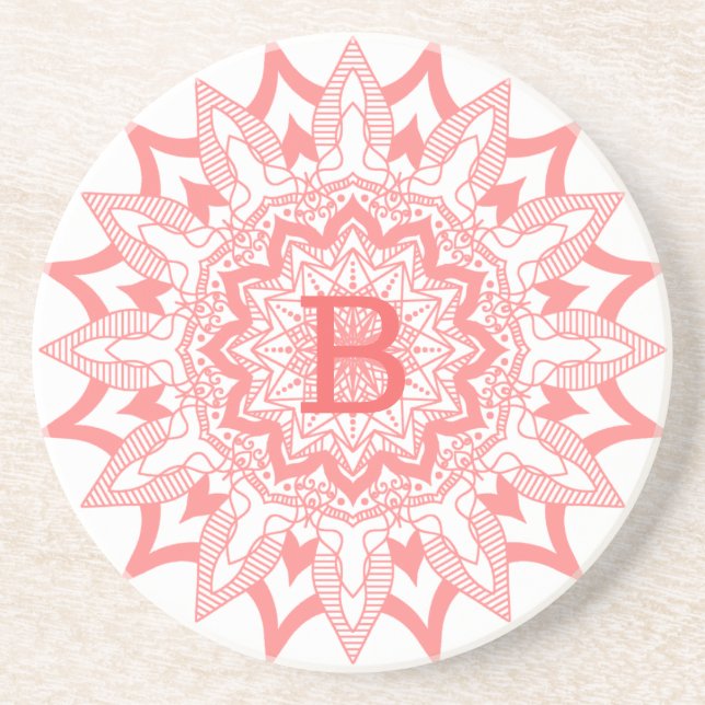 Rosa på vita mandala monogram underlägg (Framsidan)