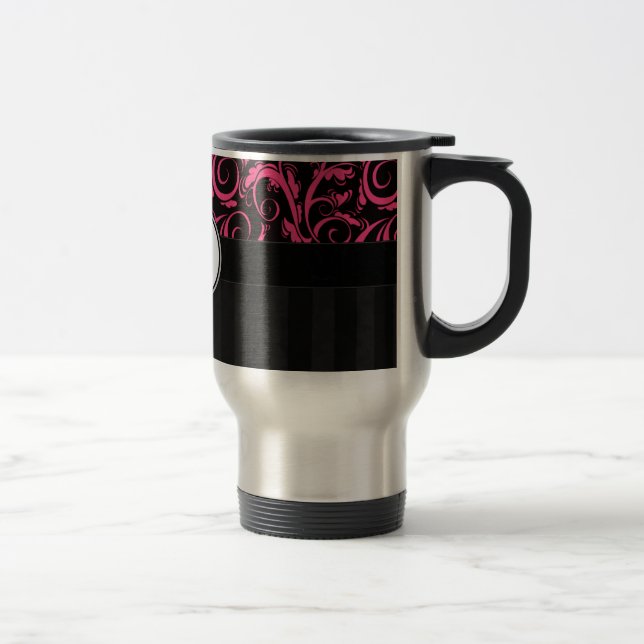 Rosa på Wisps med svart Blommigt, Rand med Monogra Resemugg (Höger)