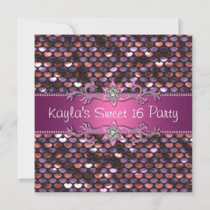Rosa Paillett Jewel Hot Pink Sweet 16-fest Inbjudningar