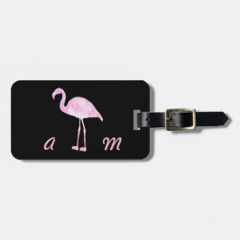 Rosa Paint Flamingo med Initialer Bagagebricka