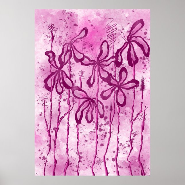 Rosa Paint Splatter & Lilies Poster (Framsidan)
