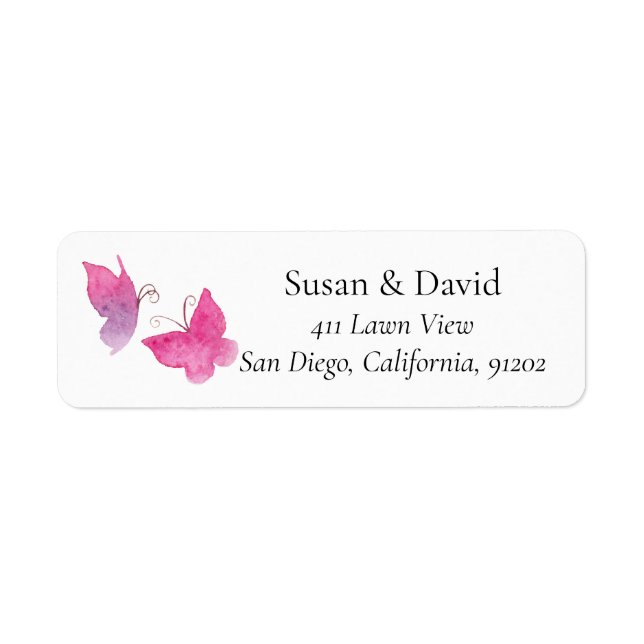 Rosa Pair Butterfly Insekt Address Label Returadress Etikett (Framsidan)