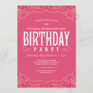 Rosa Paisley Birthday-inbjudningar Inbjudningar