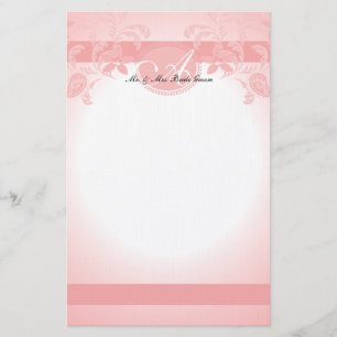 Rosa Paisley Blommigt Monogram Brevpapper