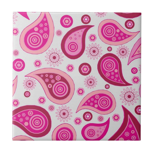 Rosa Paisley Boho Mönster Kakelplatta (Framsidan)