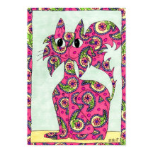 Rosa Paisley Cat Folk Art