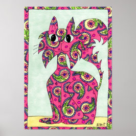 Rosa Paisley Cat Folk Art Poster