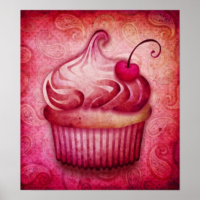 rosa paisley-cupcake canvastryck poster (Framsidan)