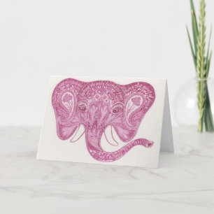 Rosa Paisley Elephant Notecard Kort