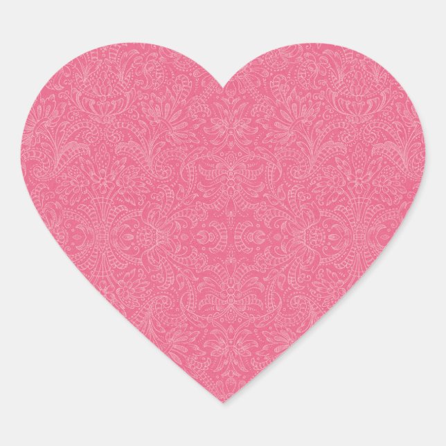 Rosa Paisley Hjärtformat Klistermärke (Framsida)