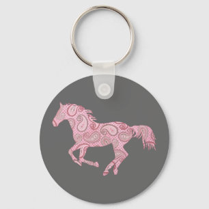 Rosa Paisley Horse Nyckelring