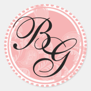Rosa Paisley monogram Runt Klistermärke