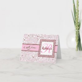 Rosa Paisley Monogrammed Namn Anteckningskort