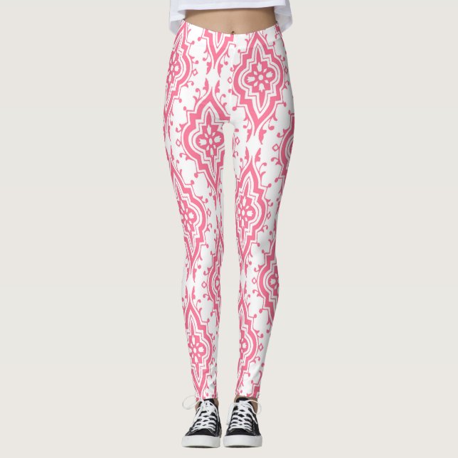 Rosa Paisley-mönstrade Leggings (Framsida)
