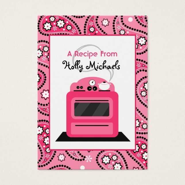 Rosa Paisley & Retro Stove Recipe Visitkort (Framsidan)