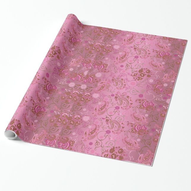 Rosa Paisley som slår in papper Presentpapper (Utrullad)