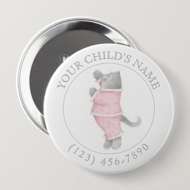 ROSA PAJAMAS CAT Child ID Button - White Knapp (Framsida & baksida)