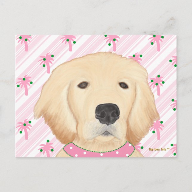 Rosa palmer Golden Retriever julkort Vykort (Framsida)