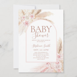 Rosa Pampas Arch Baby Shower Girl-inbjudan Inbjudningar