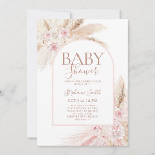 Rosa Pampas Arch Baby Shower Girl-inbjudan Inbjudningar