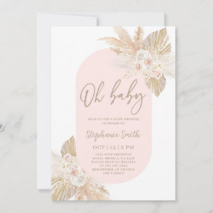 Rosa Pampas Baby Shower Girl-inbjudan Inbjudningar