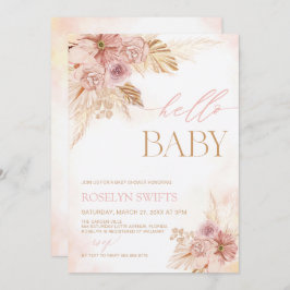  Rosa Pampas Blommigt Hej Baby Shower Inbjudan