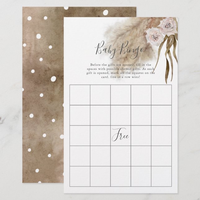 Rosa Pampas Grass Baby Shower Bingo Game (Fram/baksida)