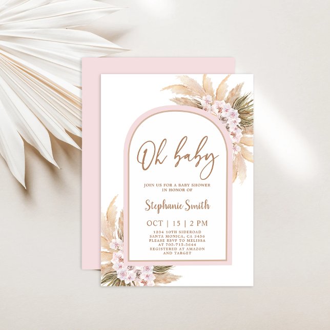 Rosa Pampas Grass Baby Shower Girl-inbjudan Inbjudningar (Skapare uppladdad)