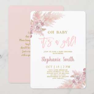 Rosa Pampas Grass Baby Shower Girl-inbjudan Inbjudningar