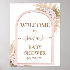 Rosa Pampas Grass Baby Shower Girl Välkomstskylt Poster
