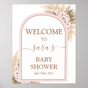 Rosa Pampas Grass Baby Shower Girl Välkomstskylt Poster
