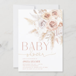 Rosa Pampas Grass Boho Baby Shower Inbjudningar
