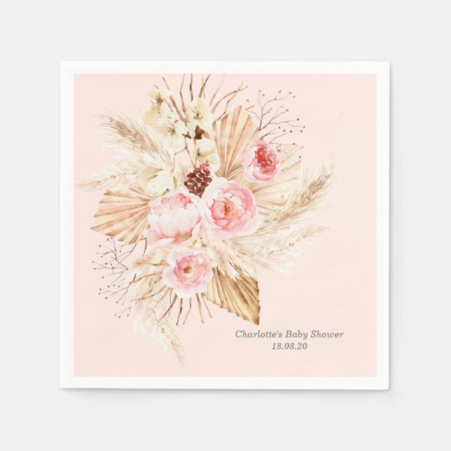  rosa Pampas Grass Boho Blommigt Baby Shower Pappersservett (Framsidan)